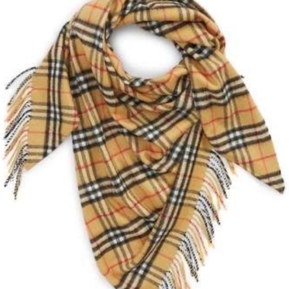 Burberry Cashmere Vintage Check Bandana Scarf